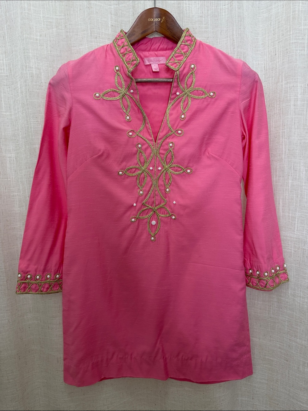 Lilly Pulitzer Pink W/Gold Trim Long Sleeve Dress Size 2 Excellent Condition